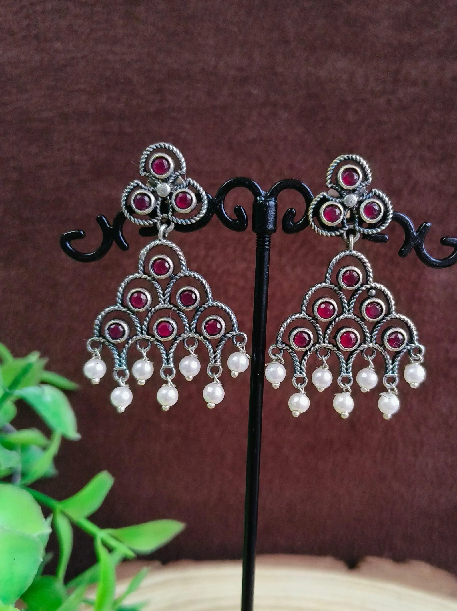 Pearl Oxidized Dangler Earrings | Sarichka