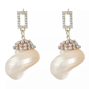 Pearled Dangling CZ Sea Shell Earrings Pearled Dangling CZ Sea Shell Earrings