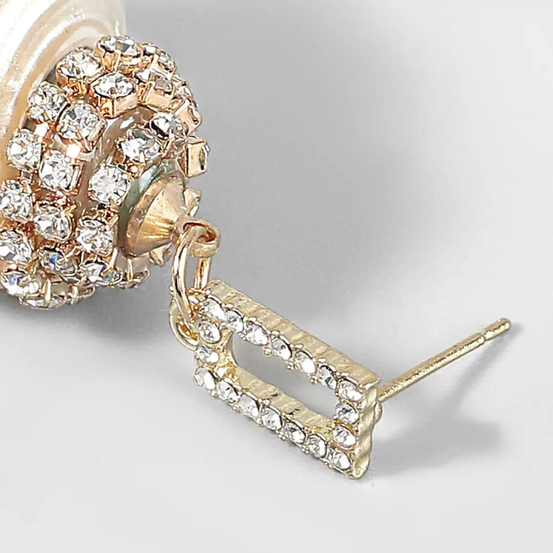 Pearled Dangling CZ Sea Shell Earrings 