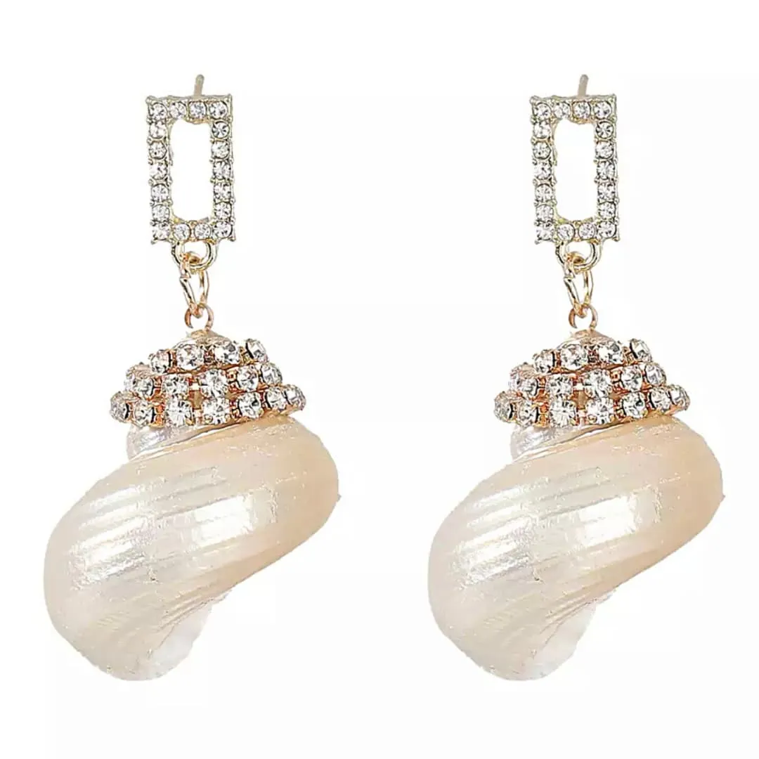 Pearled Dangling CZ Sea Shell Earrings 