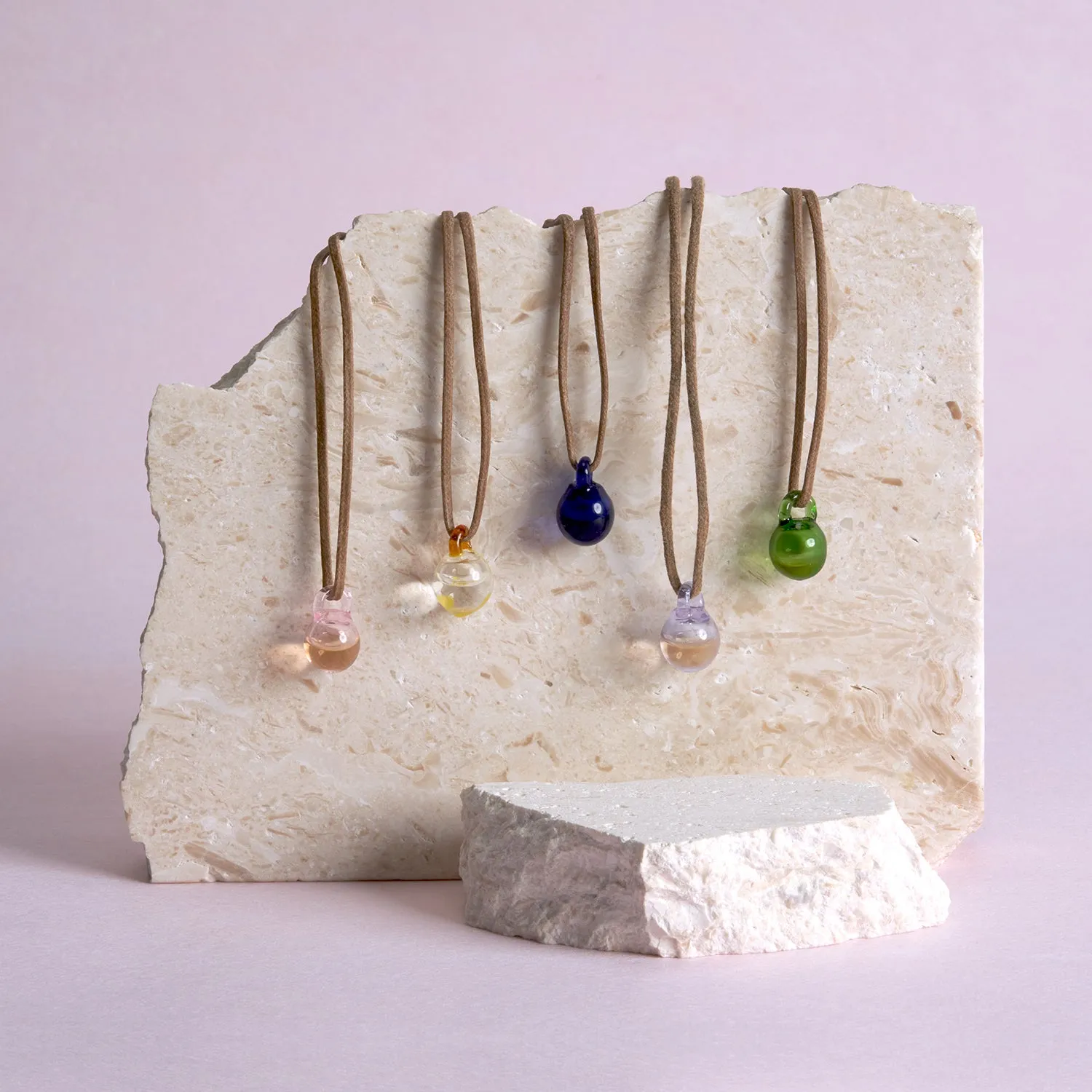 Petite E Pendant, pink glass
