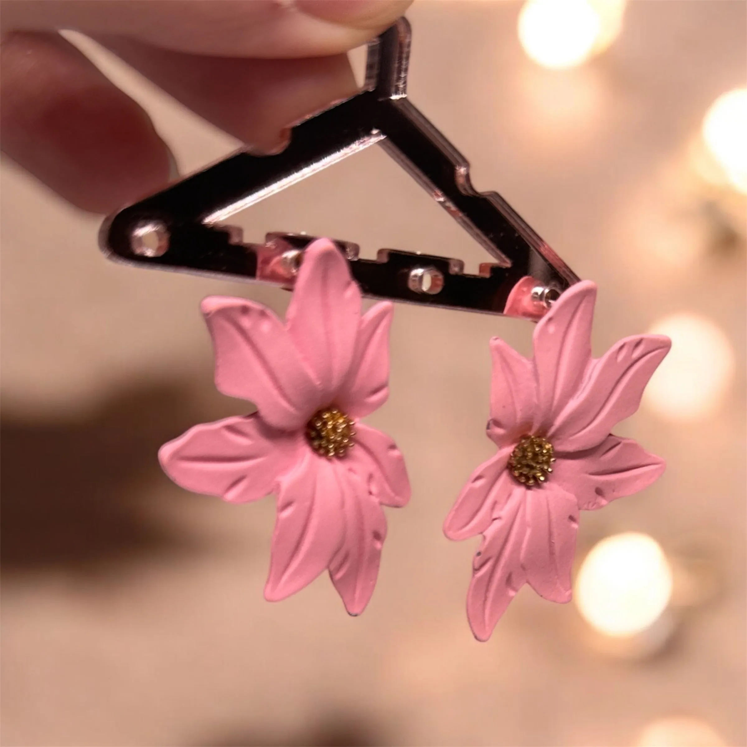 Pink - Colourful flower earrings | unique white petals earrings | cute stud earrings | spring floral earrings | bridal party wedding earrings