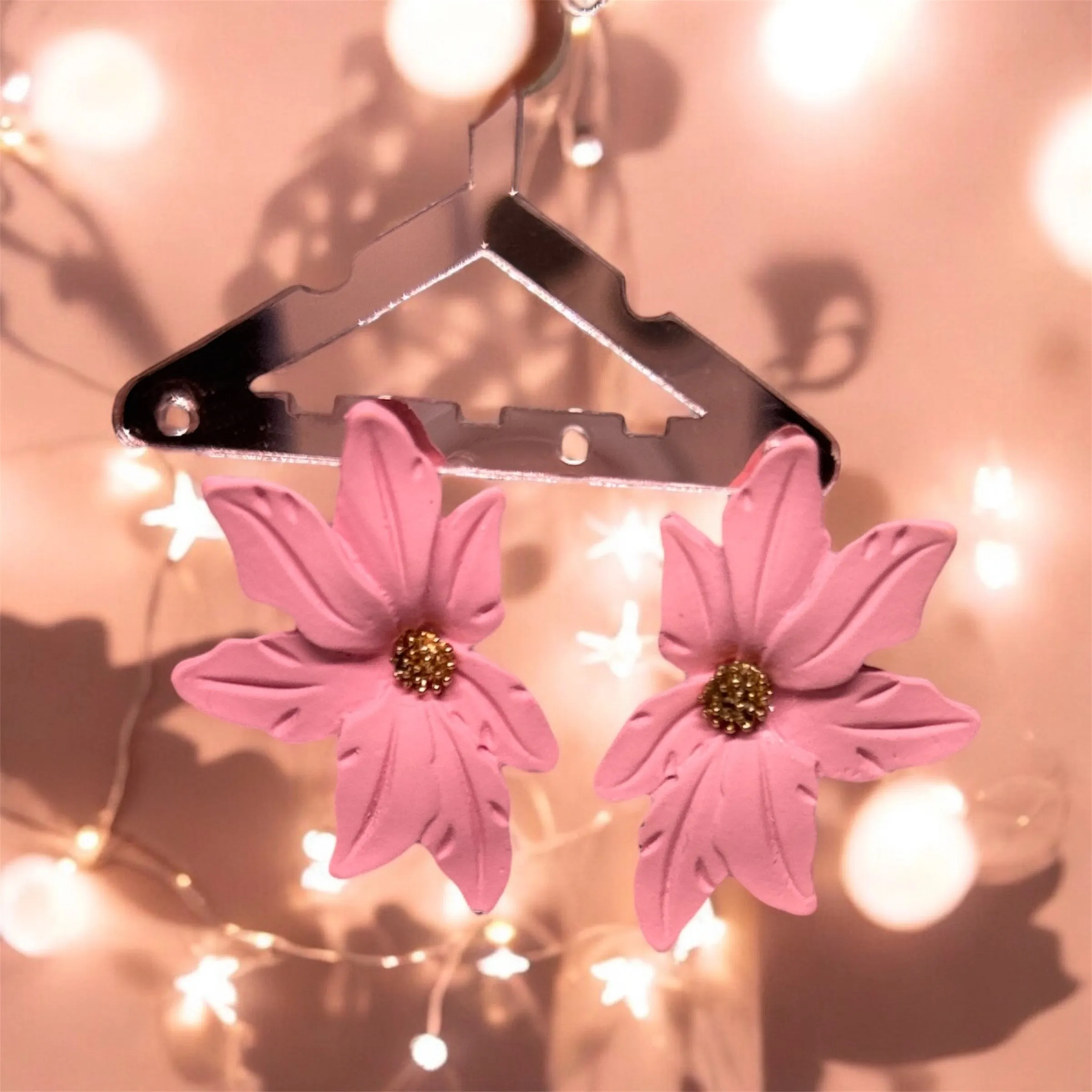 Pink - Colourful flower earrings | unique white petals earrings | cute stud earrings | spring floral earrings | bridal party wedding earrings