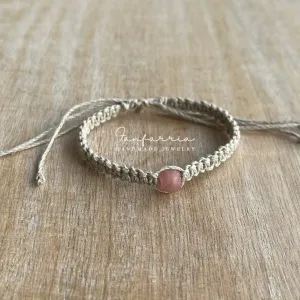 Pink Sea Glass Hemp Anklet, Natural Braided, Macrame Anklet, Surfer Anklet, Unisex, Hemp Bracelet