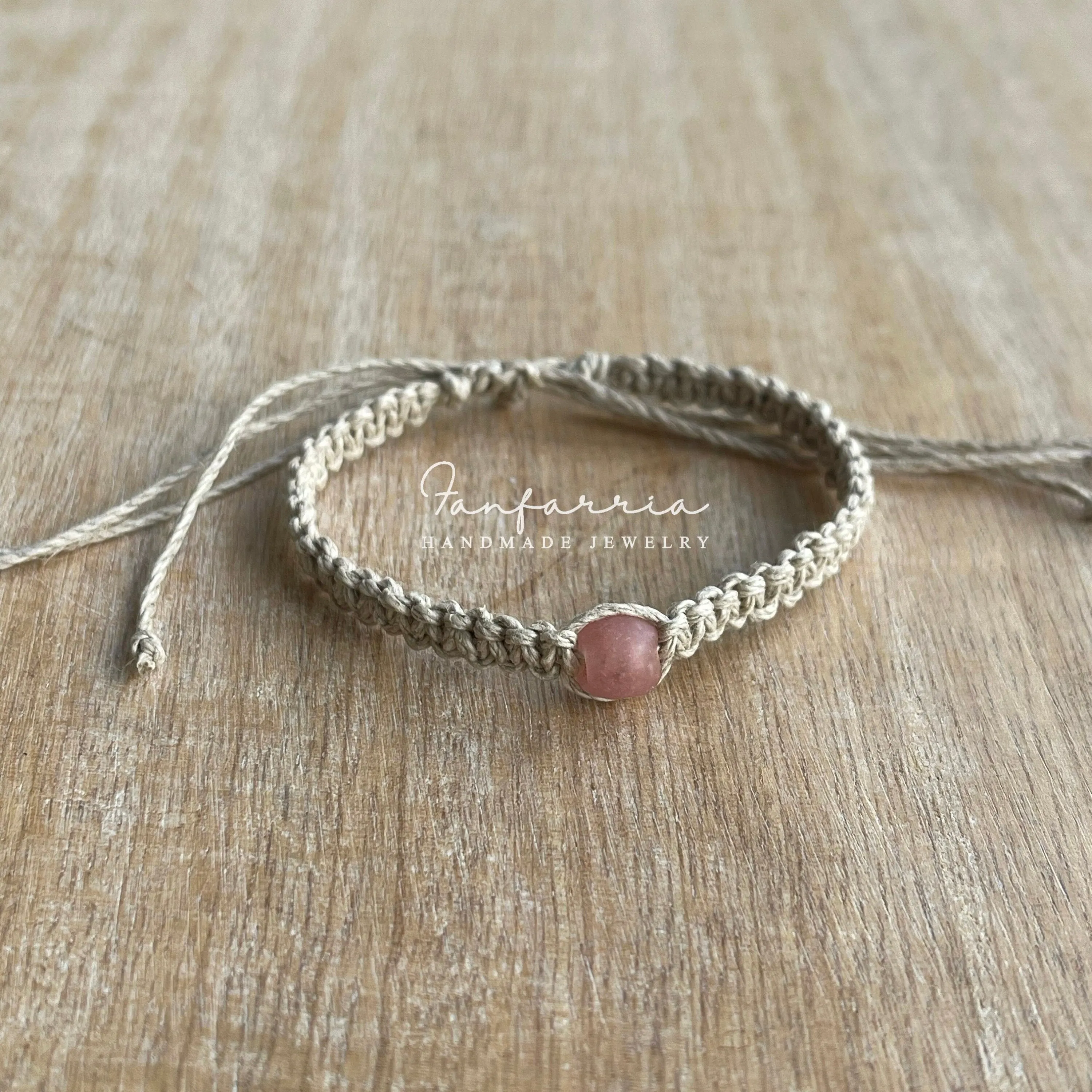 Pink Sea Glass Hemp Anklet, Natural Braided, Macrame Anklet, Surfer Anklet, Unisex, Hemp Bracelet