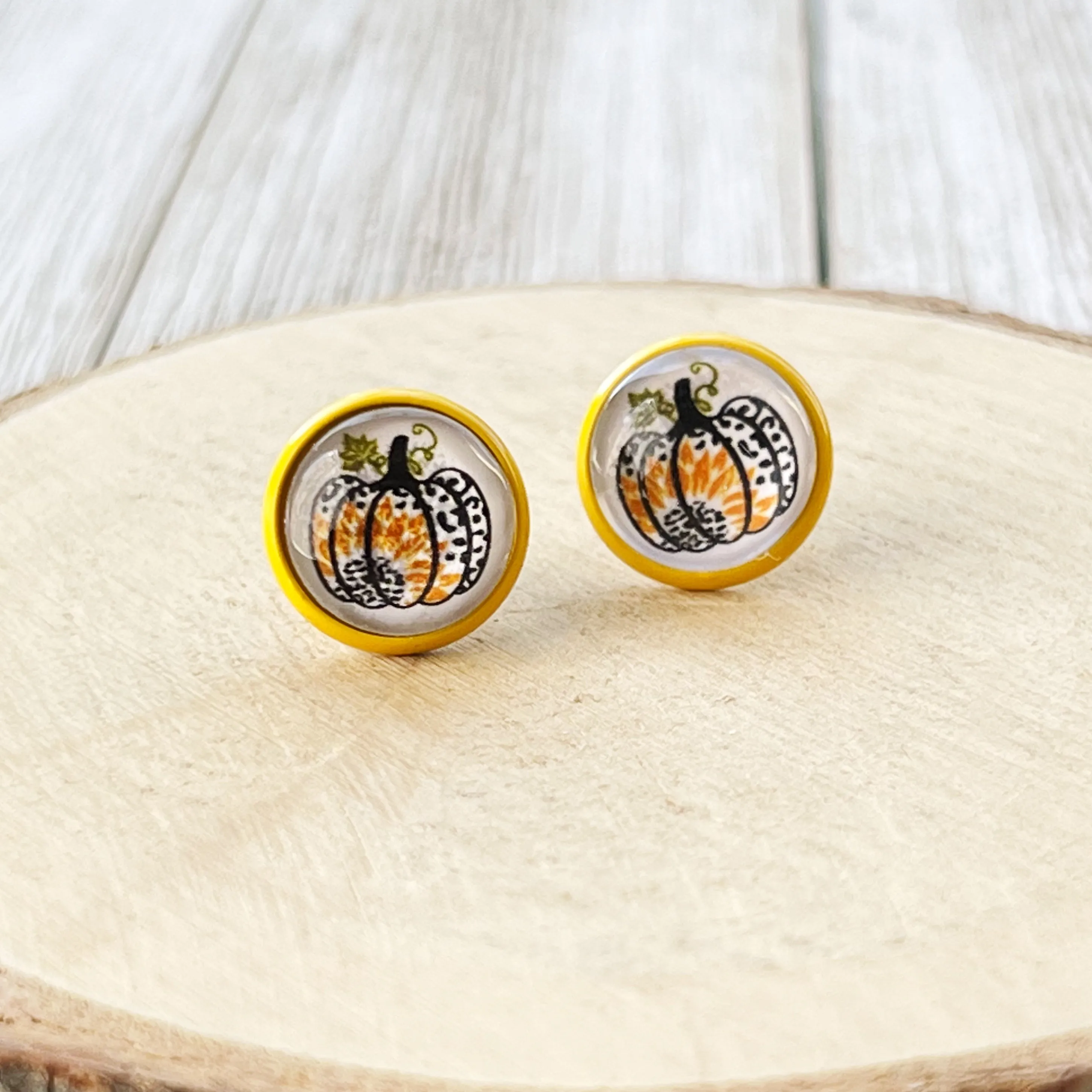 Pumpkin & Sunflower Yellow Stud Earrings: Unique Autumn Accents for Your Style