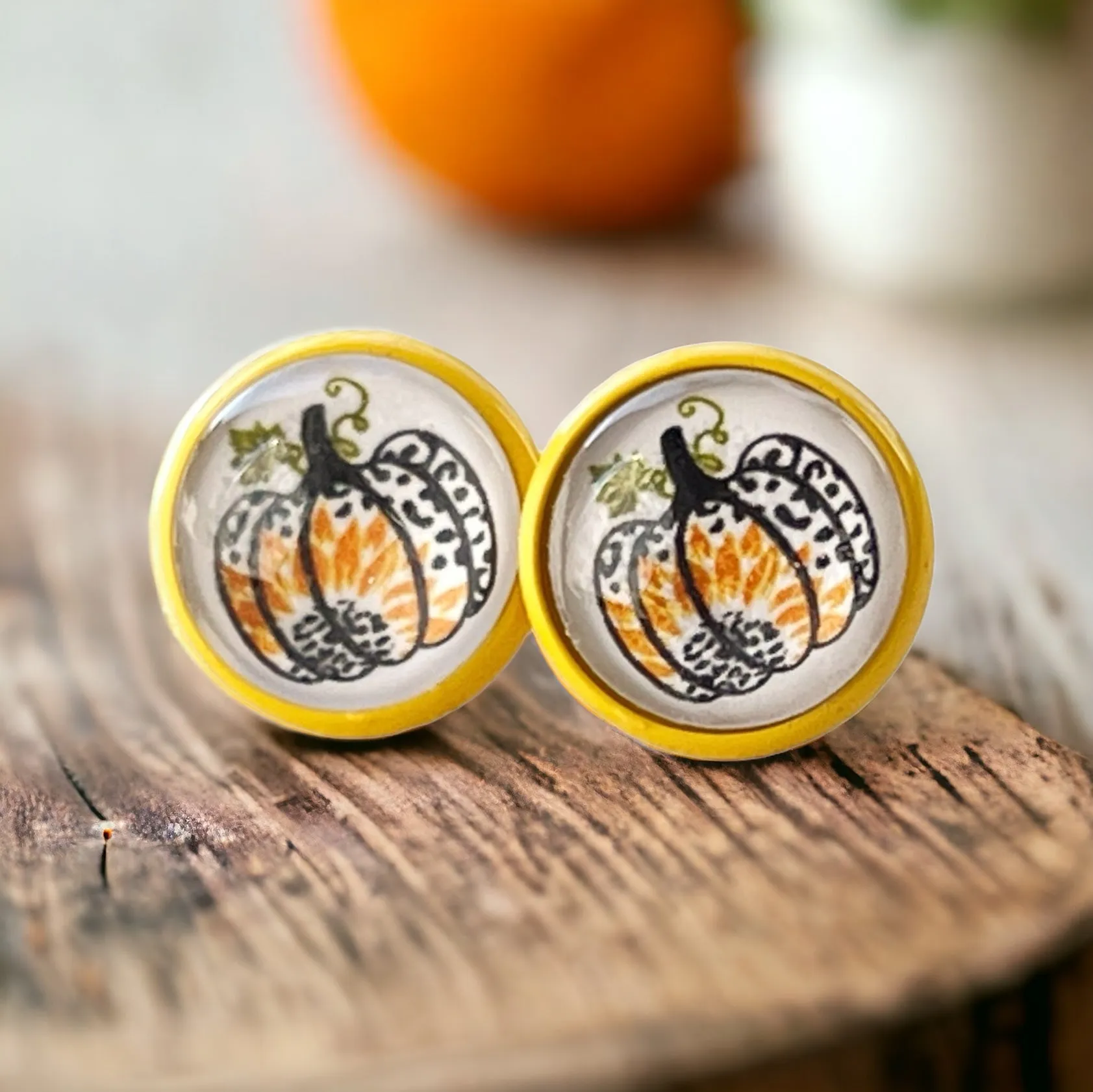 Pumpkin & Sunflower Yellow Stud Earrings: Unique Autumn Accents for Your Style
