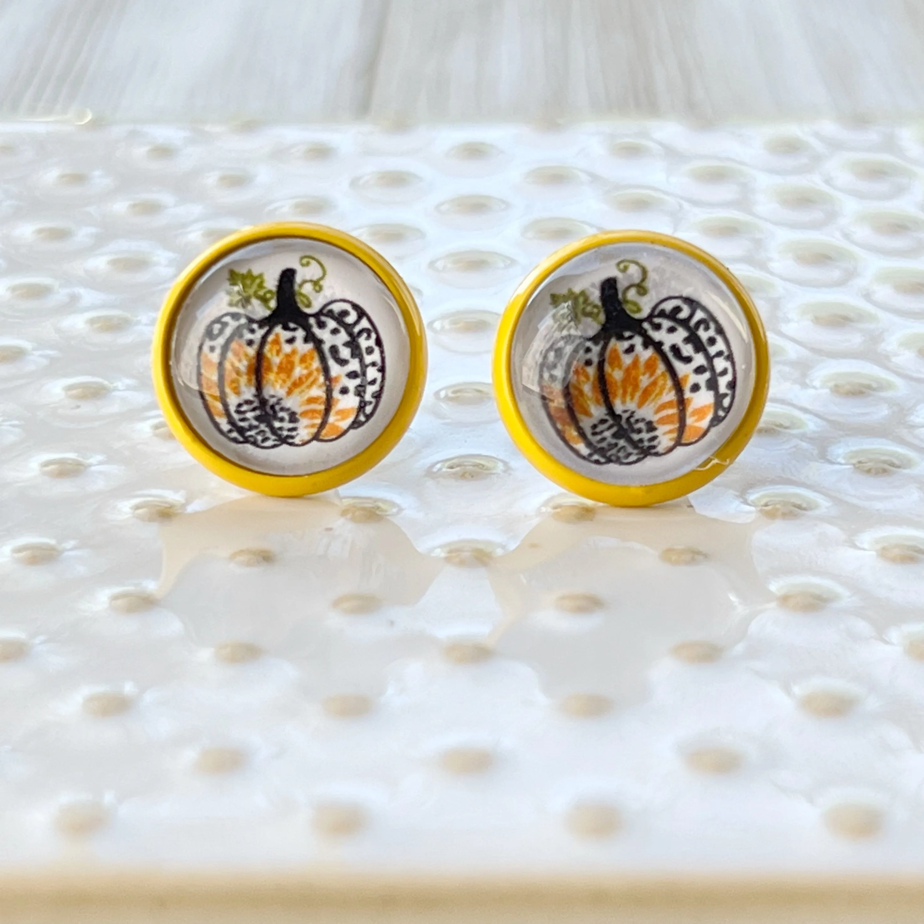 Pumpkin & Sunflower Yellow Stud Earrings: Unique Autumn Accents for Your Style