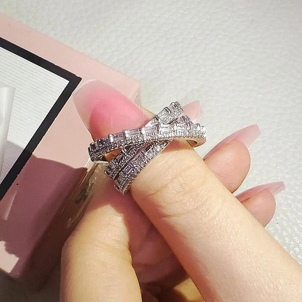 QUALITY RINGS New Arrival Luxury Multi-layered Crossover AAA  CZ Diamonds Fashion Rings