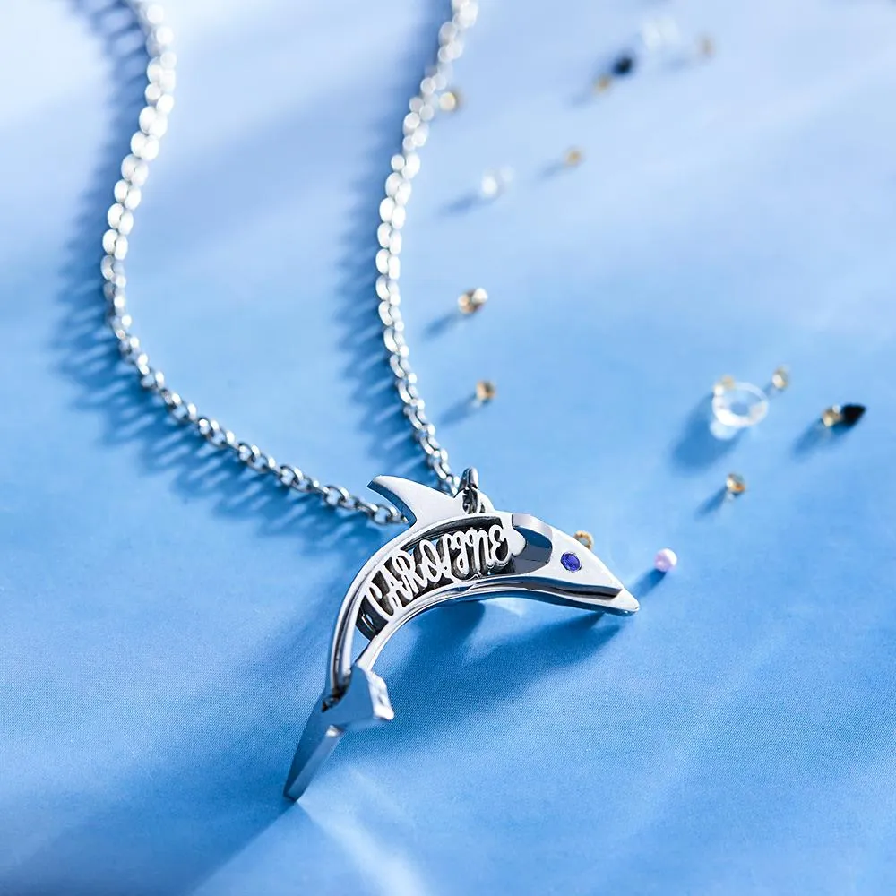 "Eye of the Dolphin" Personalized Birthstone Necklace Personalized Name Necklace for Valentine's Day