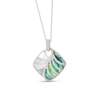 "Venus Cushion" Mother of Pearl & Abalone Diamond Pendant