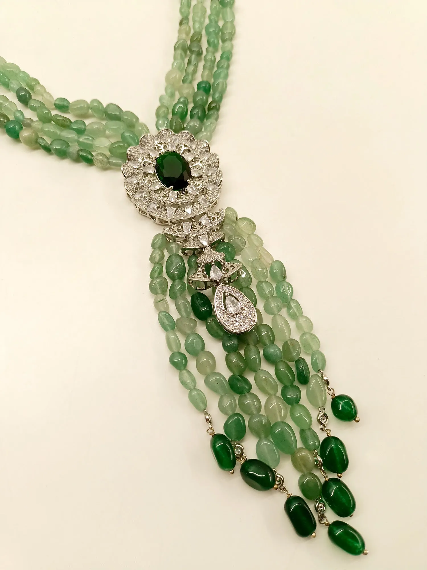 Ramya Emerald American Diamond & Beads Neckpiece