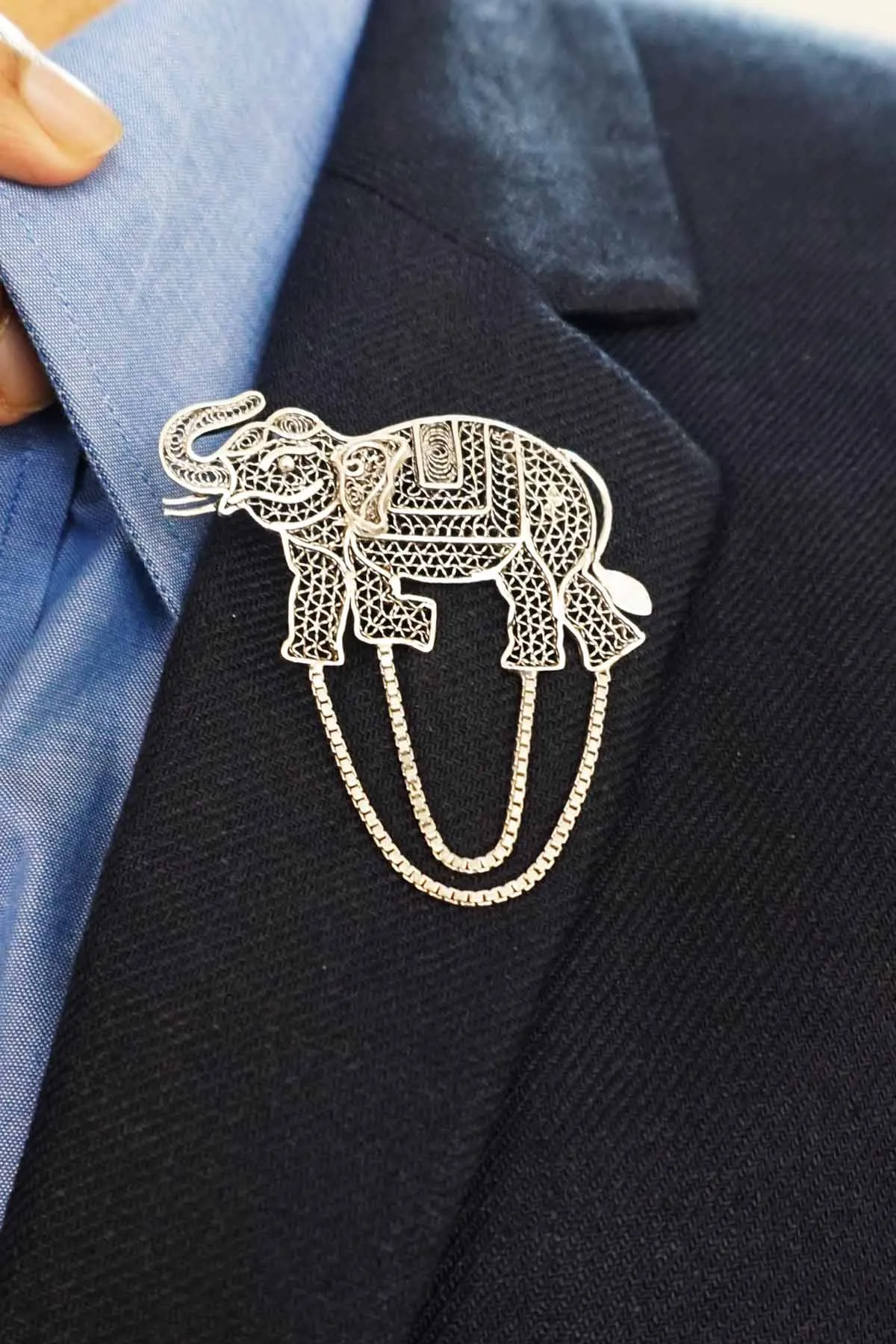 Regal Elephant Silver Brooch