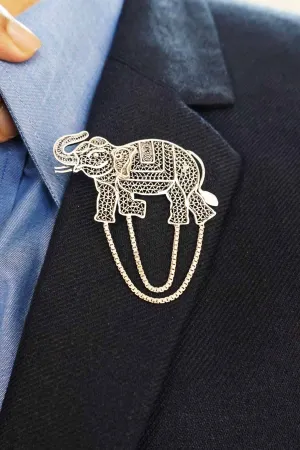 Regal Elephant Silver Brooch