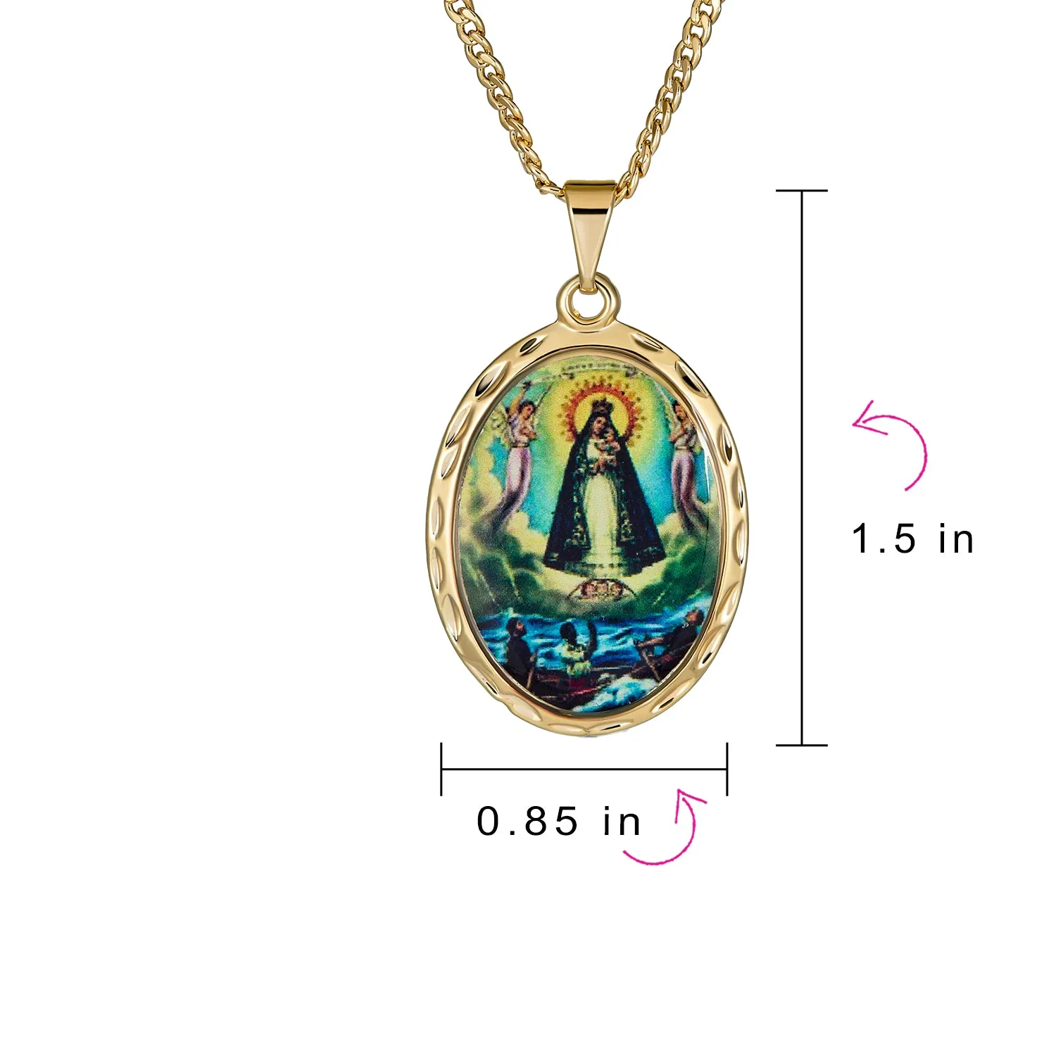 Religious Virgin Mary Oval Medal Pendant Necklace in Gold Plated Finish