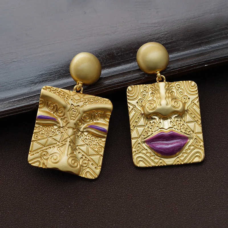 Retro and Unique Face Portrait Earrings