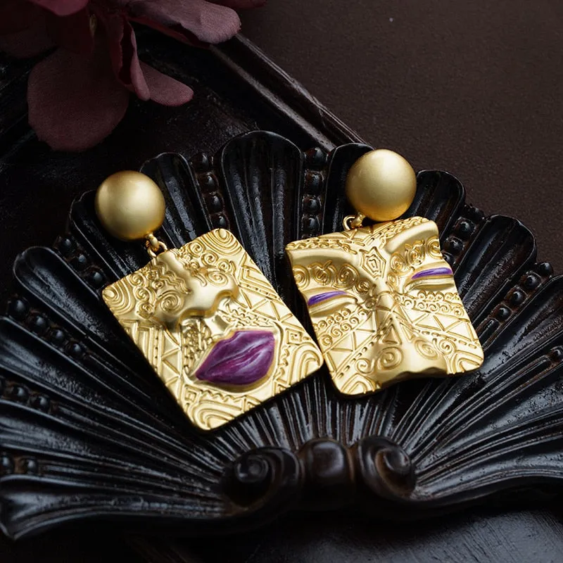 Retro and Unique Face Portrait Earrings