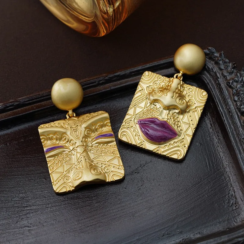 Retro and Unique Face Portrait Earrings