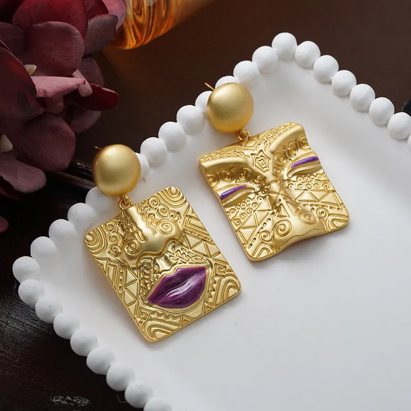 Retro and Unique Face Portrait Earrings