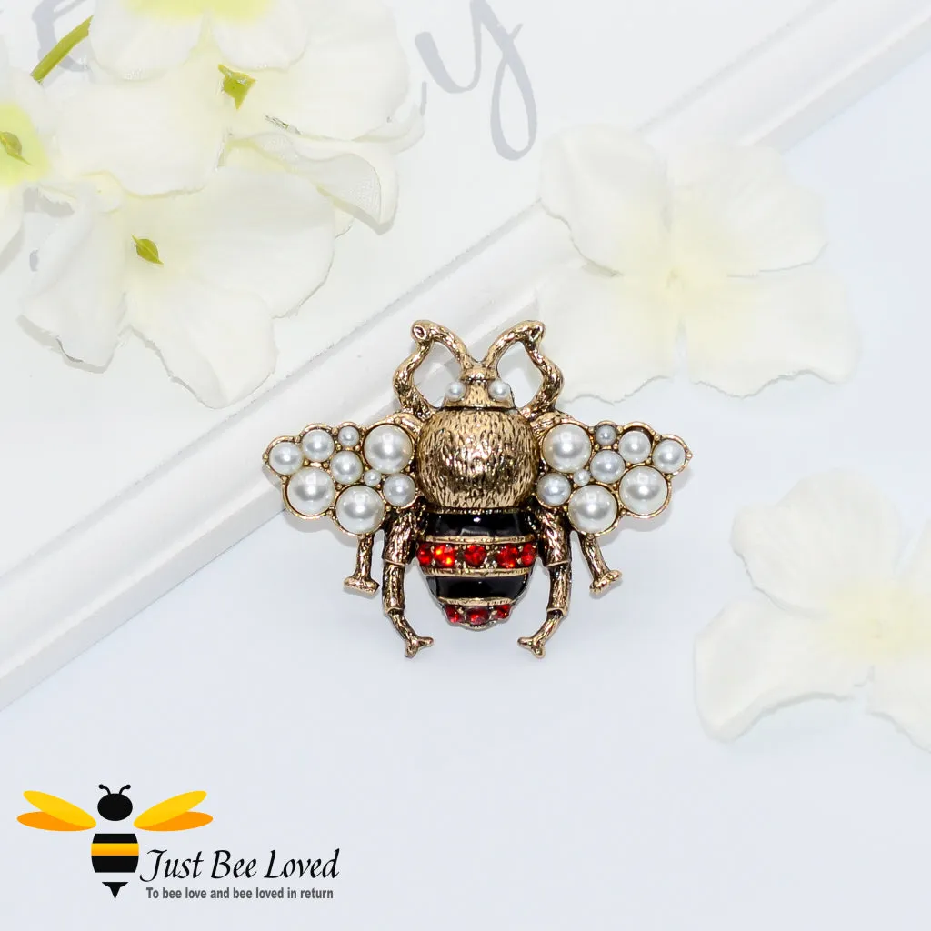 Rhinestone & Pearls Bee Statement Ring