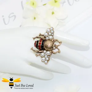 Rhinestone & Pearls Bee Statement Ring