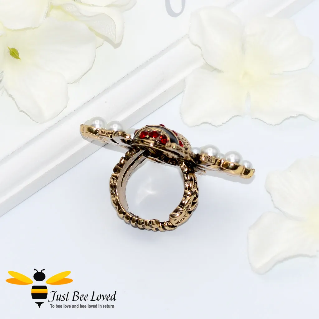 Rhinestone & Pearls Bee Statement Ring