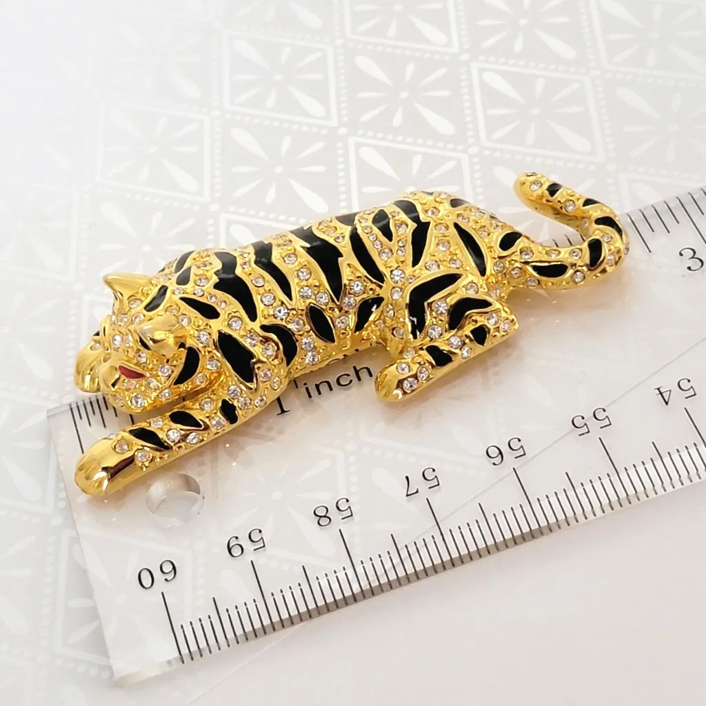 Rhinestone and Enamel Tiger Brooch