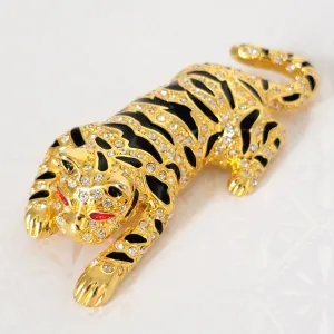 Rhinestone and Enamel Tiger Brooch