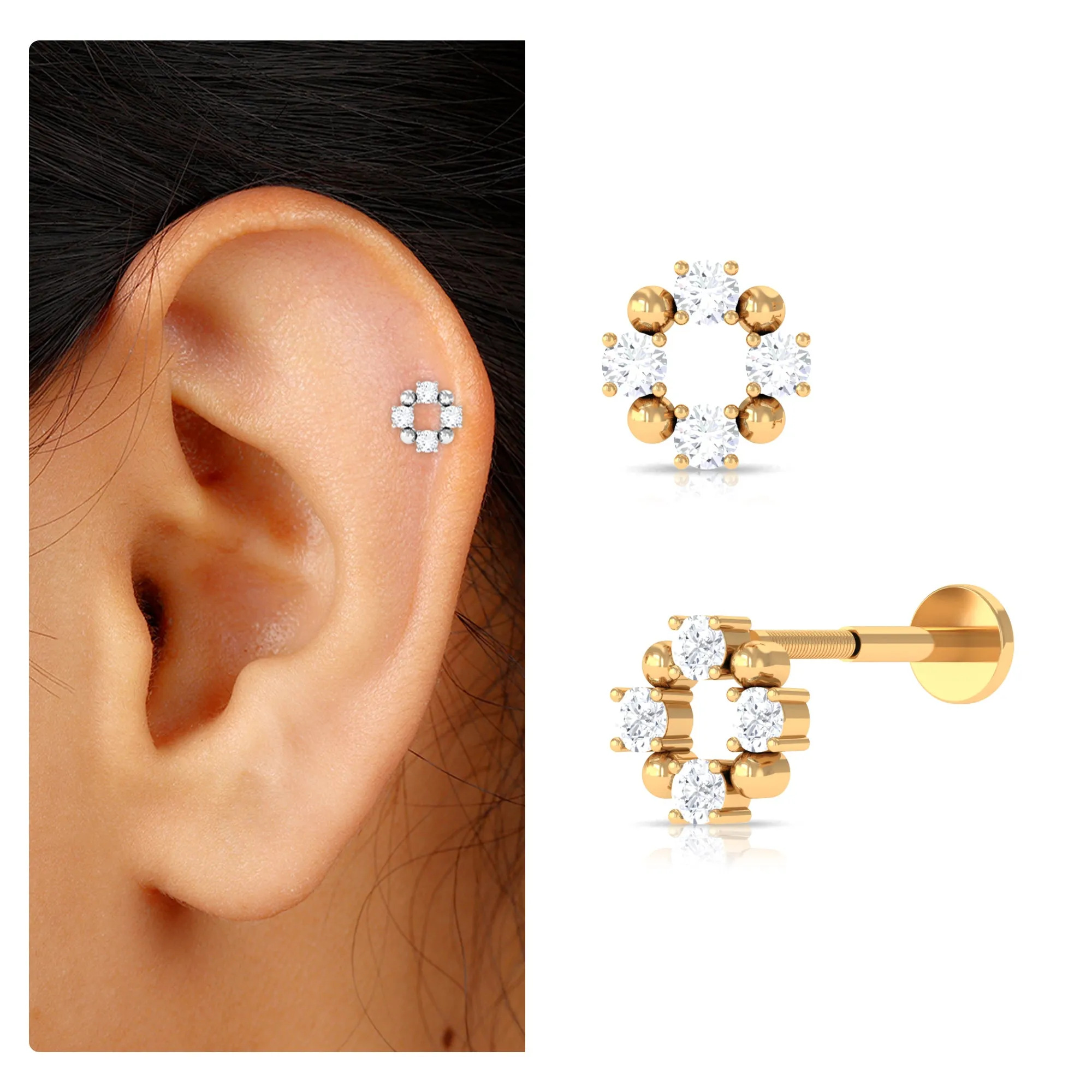 Round Moissanite Open Circle Eternity Cartilage Earring