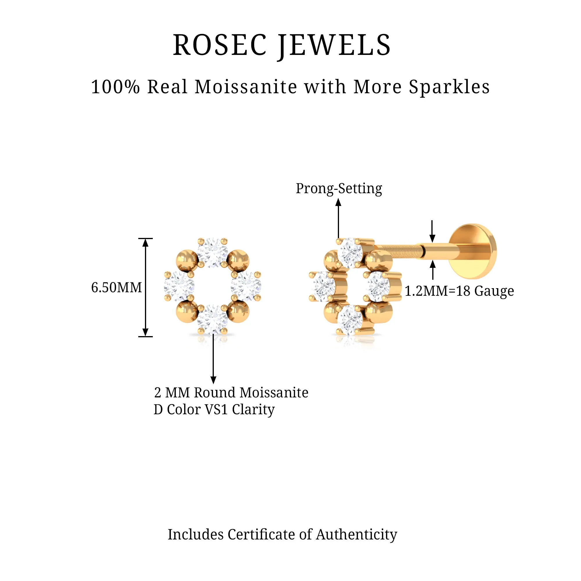 Round Moissanite Open Circle Eternity Cartilage Earring
