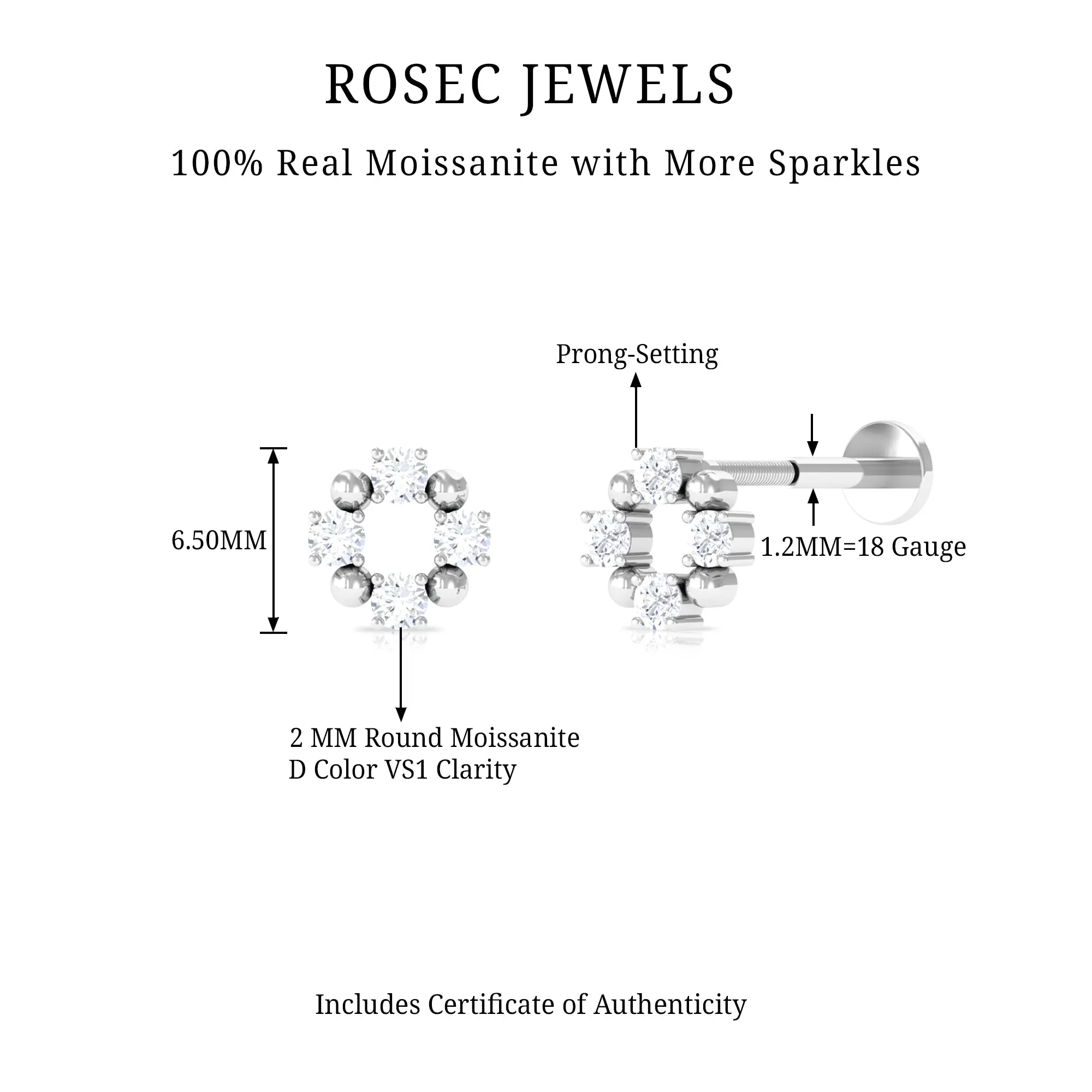 Round Moissanite Open Circle Eternity Cartilage Earring