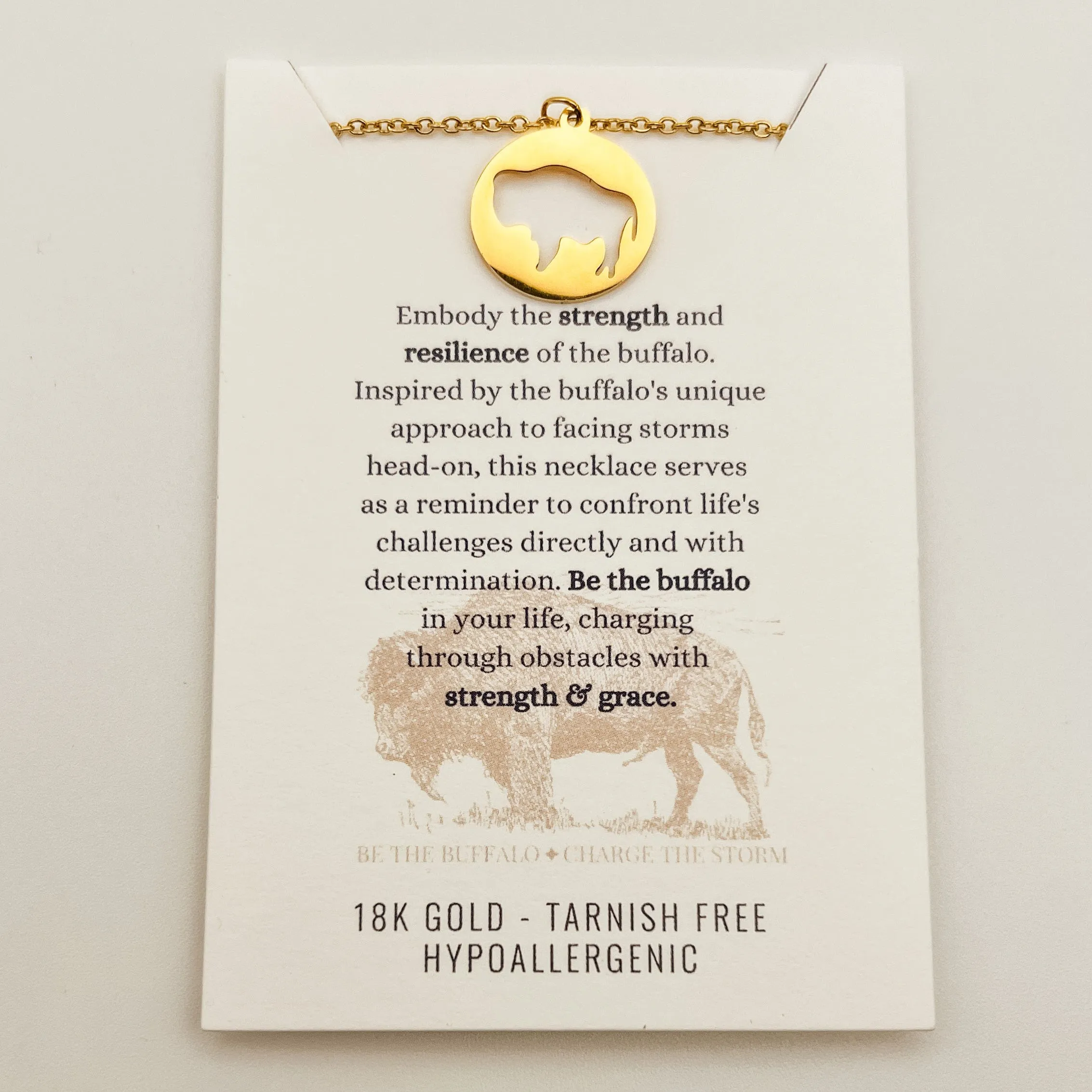 SALE- Meaningful Buffalo Pendant Necklace, 18K Gold, Tarnish Free