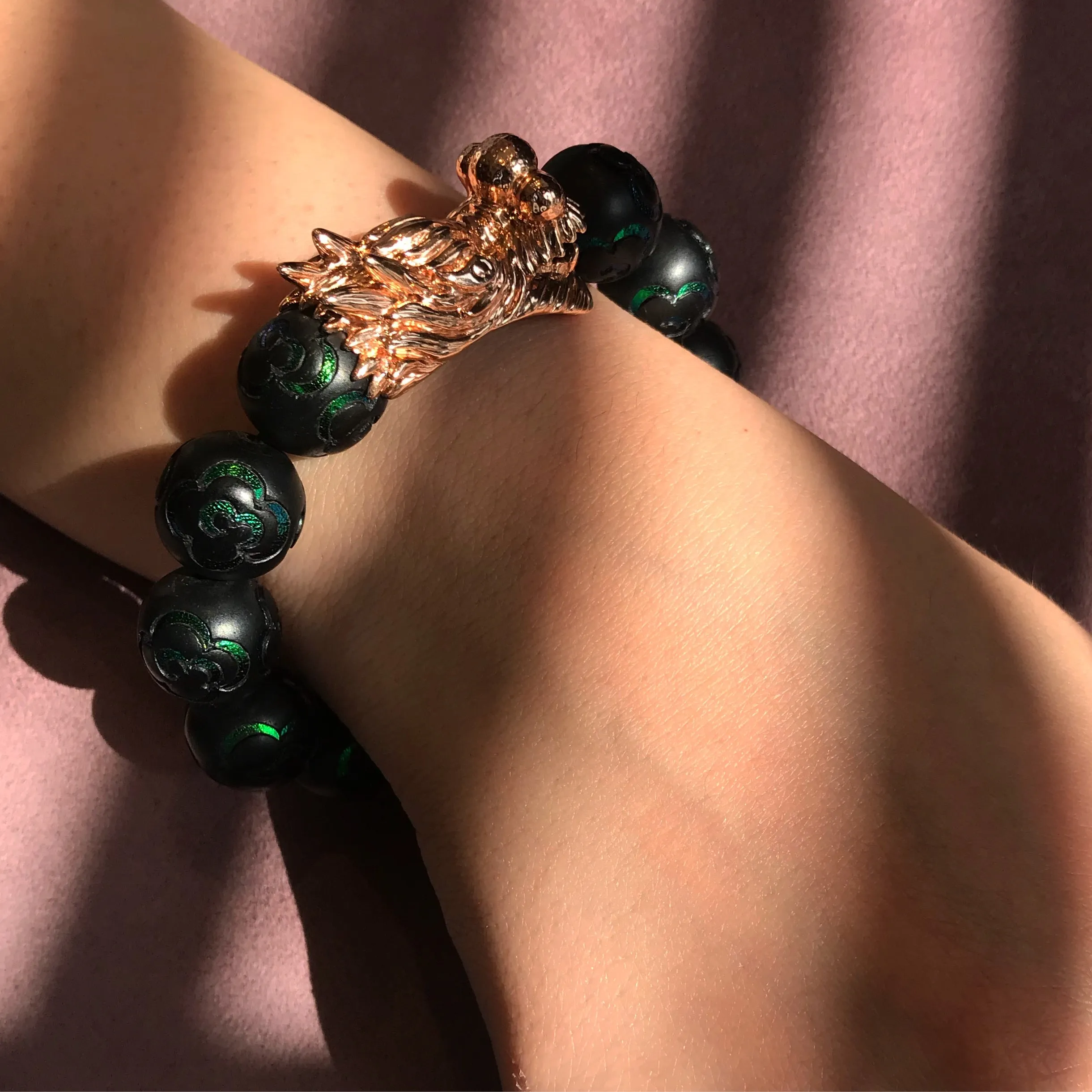 Scarab Bracelet with Dual Mystical Dragons