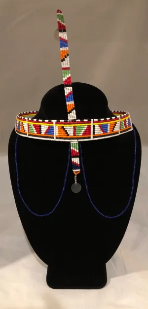 Selah Crown | Crown with Staff and Drapes | Multicolor East African Beaded Crown with Decoration | Nile Valley Jewelry | Tribal & Ethnic