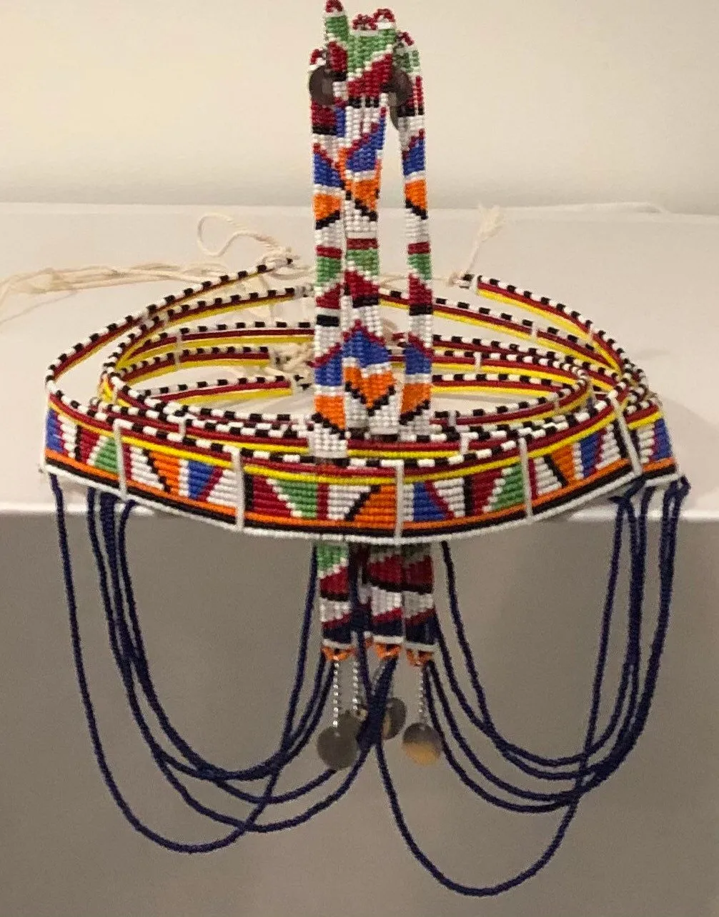 Selah Crown | Crown with Staff and Drapes | Multicolor East African Beaded Crown with Decoration | Nile Valley Jewelry | Tribal & Ethnic