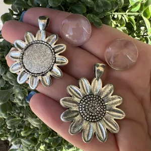 Set of 2: Sunflower Pendants (Incl. Glass Cabochons)