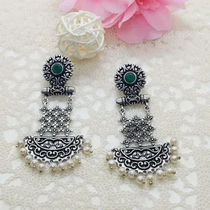 SHAJIA-GREEN OXIDISED EARRINGS