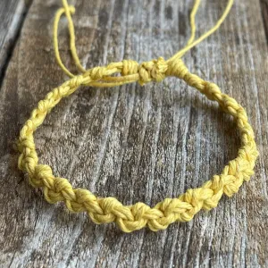 Shell Key, Light Yellow Hemp Anklet, Waterproof Braided Anklet Macrame Unisex, Hemp Bracelet