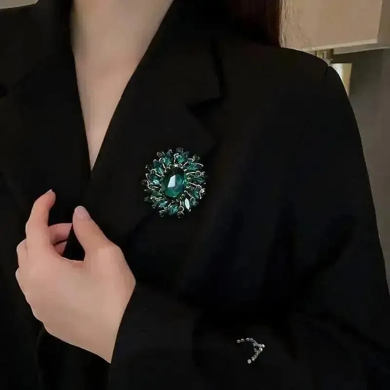 Shop Emerald and Diamond-Look Brooch