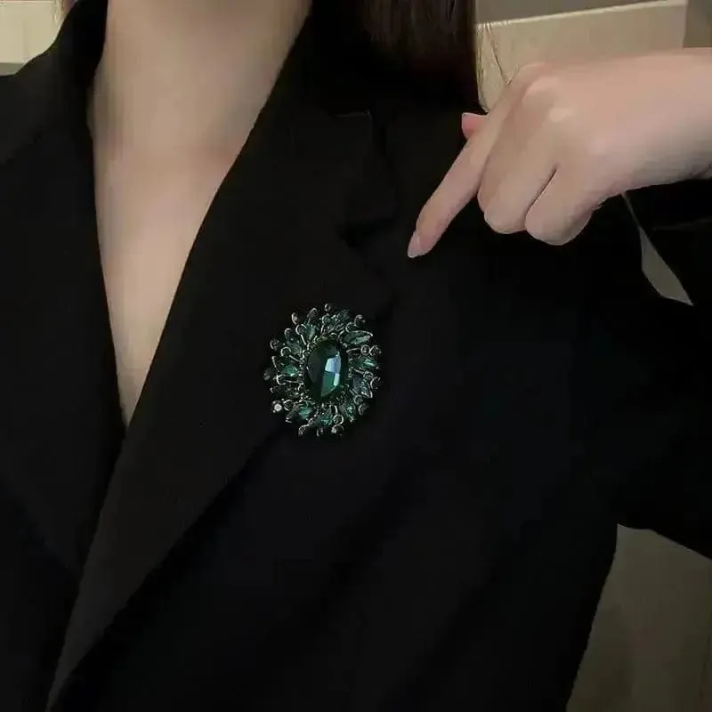 Shop Emerald and Diamond-Look Brooch