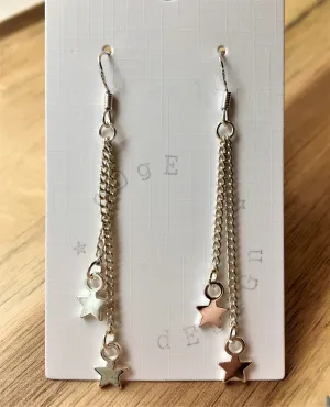 Silver dangle drop earrings - two link chains with star charms