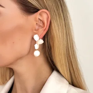 Silver Folded Flower Pearl Earrings
