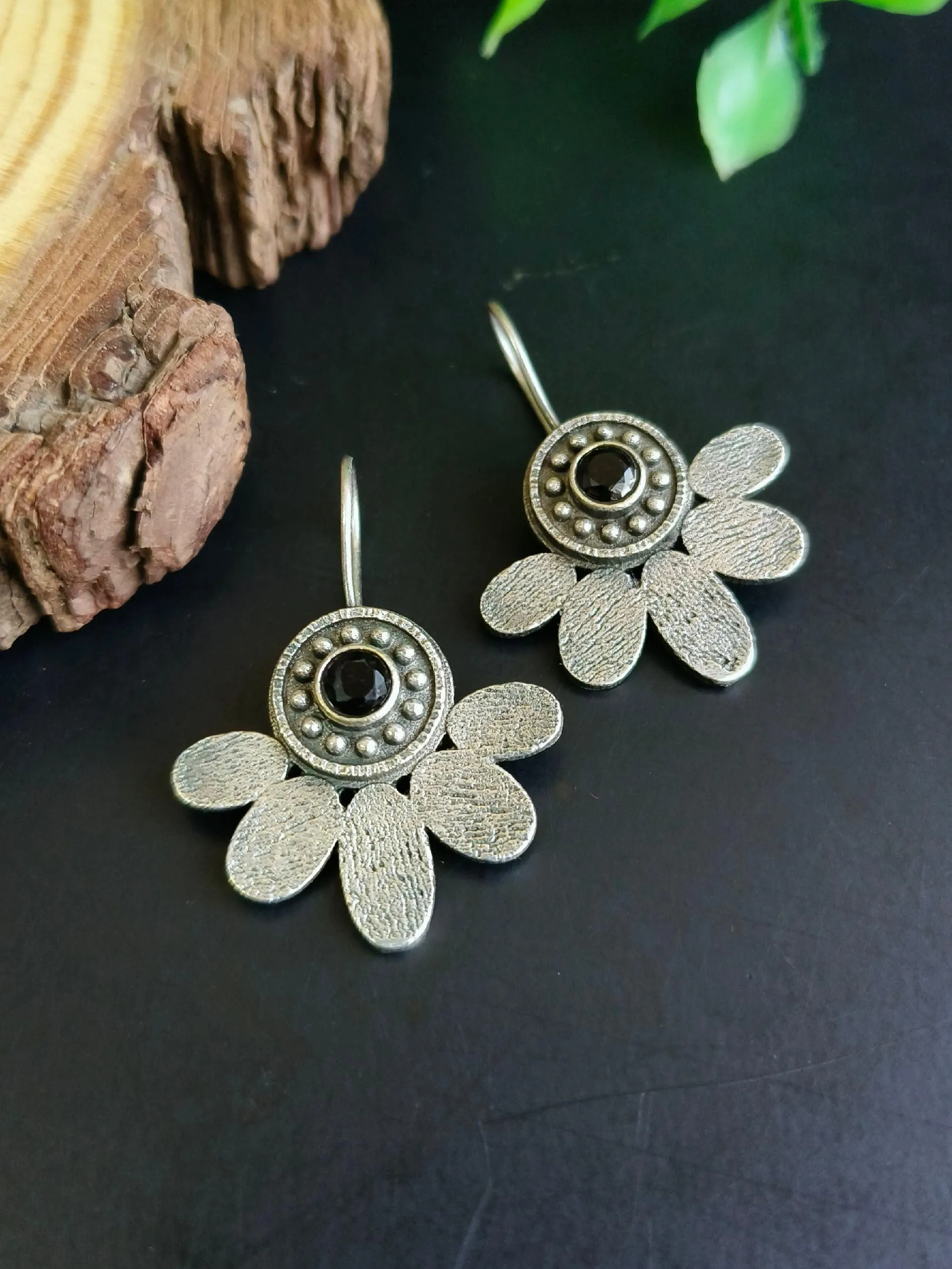 Silver Oxidised Hook Earrings | Sarichka