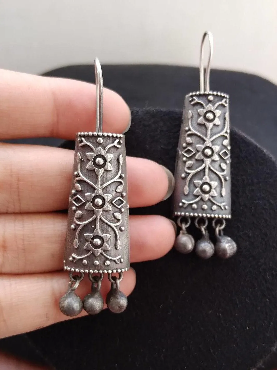 Silver-Plated Hook Earrings with Ghungroo for Casual Elegance | Sarichka