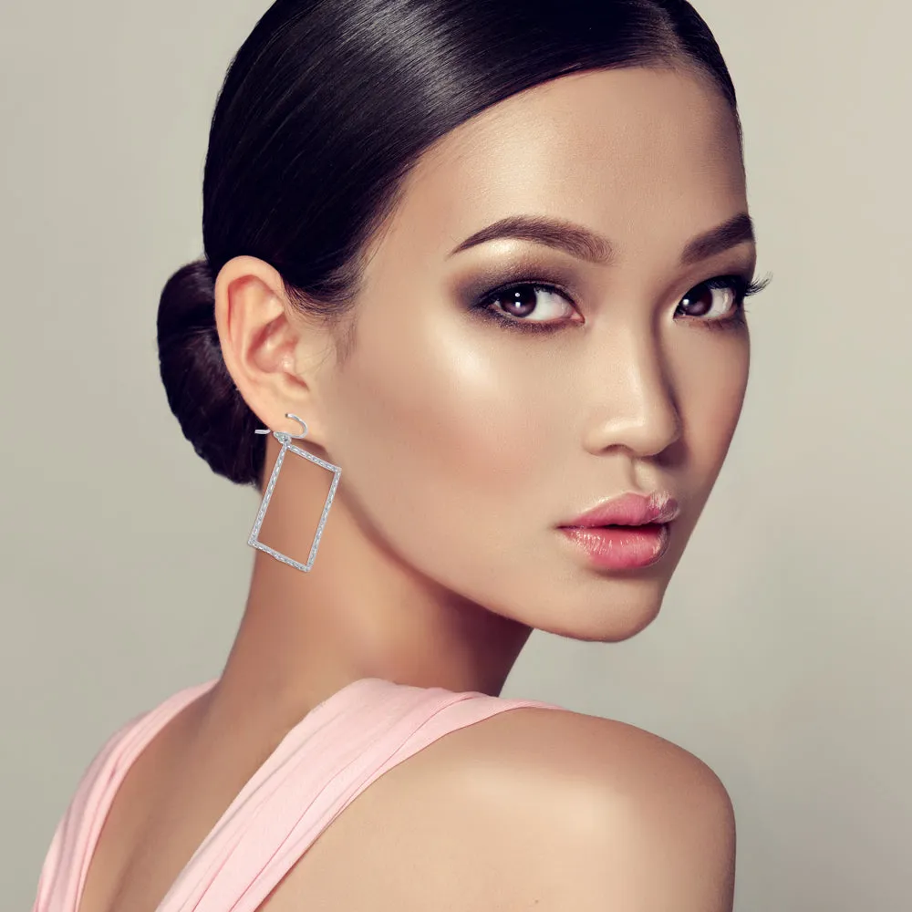 Silver Plated Rectangular Geometric Drop Earrings