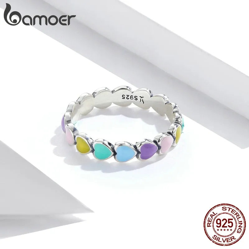 Silver Rainbow Heart Finger Ring fMini Hearts Trendy Party Jewelry
