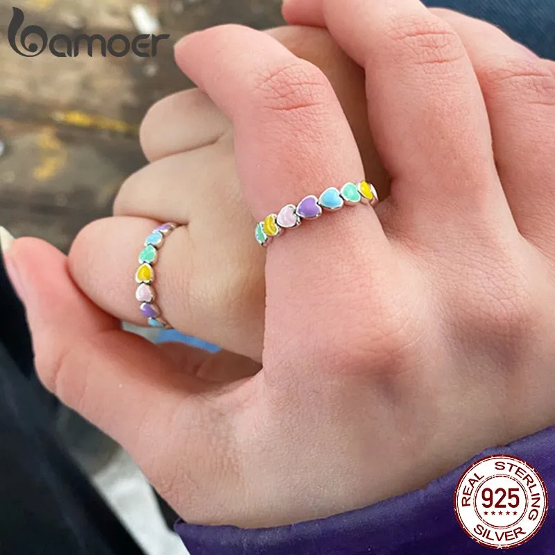 Silver Rainbow Heart Finger Ring fMini Hearts Trendy Party Jewelry