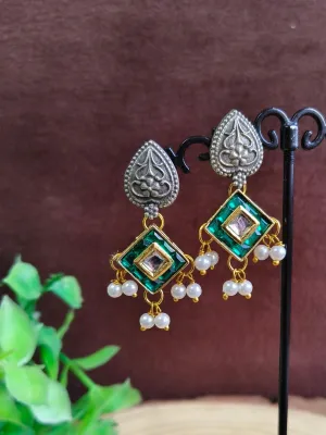 Silver Replica Earrings with Kundan and Pearls for Elegant Style | Sarichka