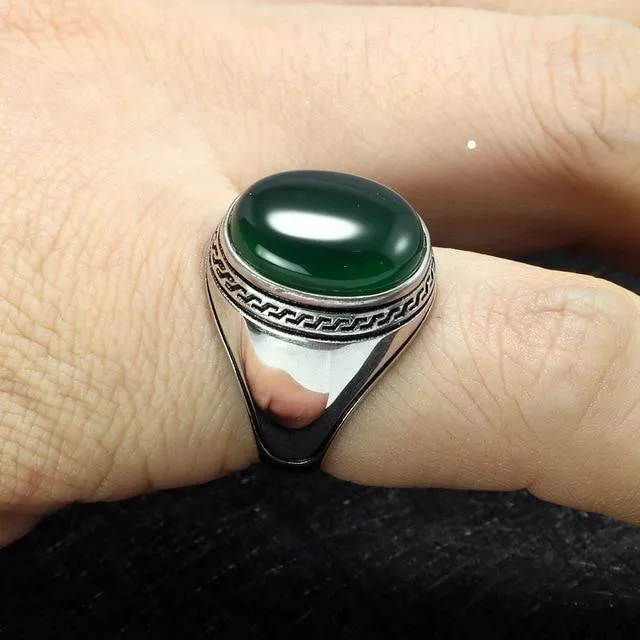 Silver Simple Design Multi Color Oval Shape Onyx Ring