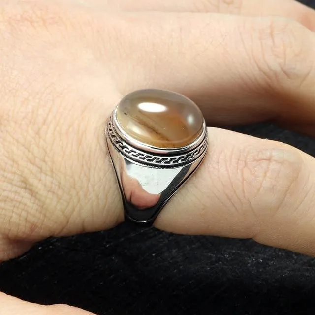 Silver Simple Design Multi Color Oval Shape Onyx Ring